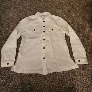 Simply Noelle White Ruffle Linen Shirt Jacket Shacket L / XL